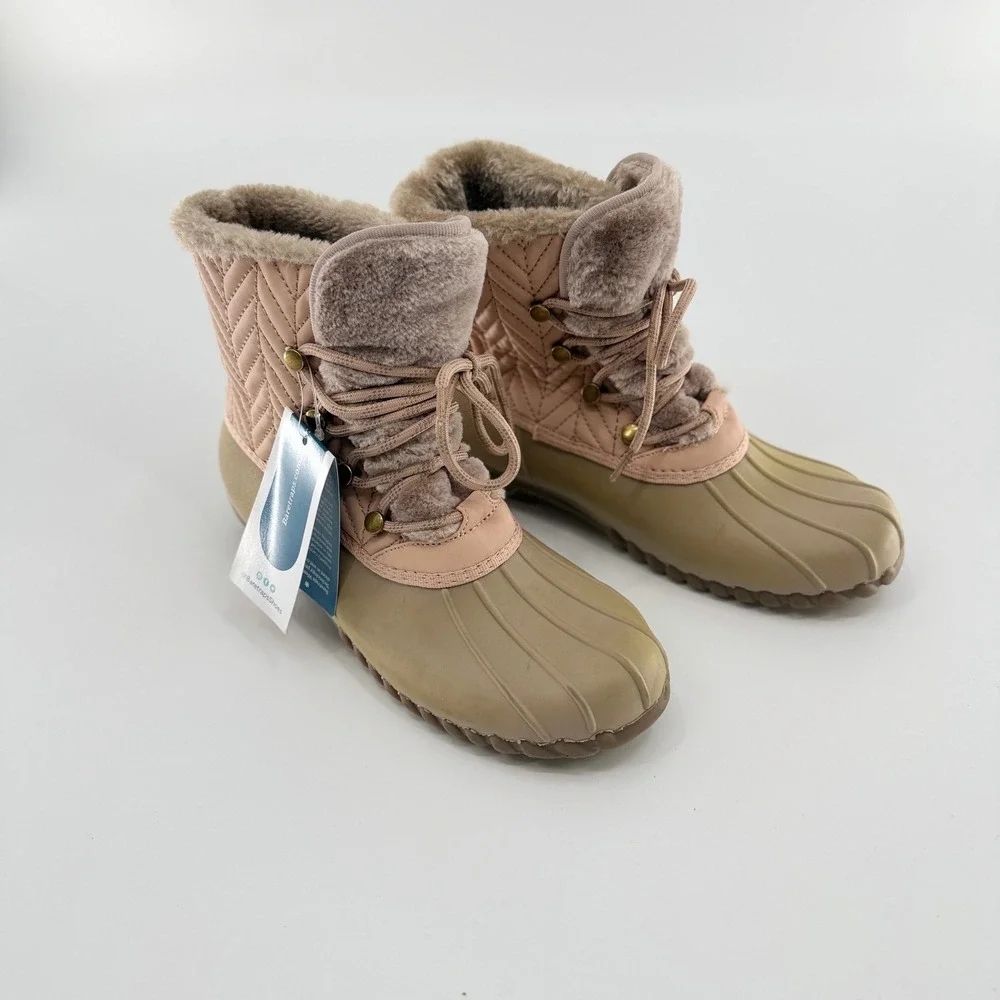 NWT Baretraps Flash Duck Boots Size 7 Weatherproof Quilted Faux Fur Blush Pink